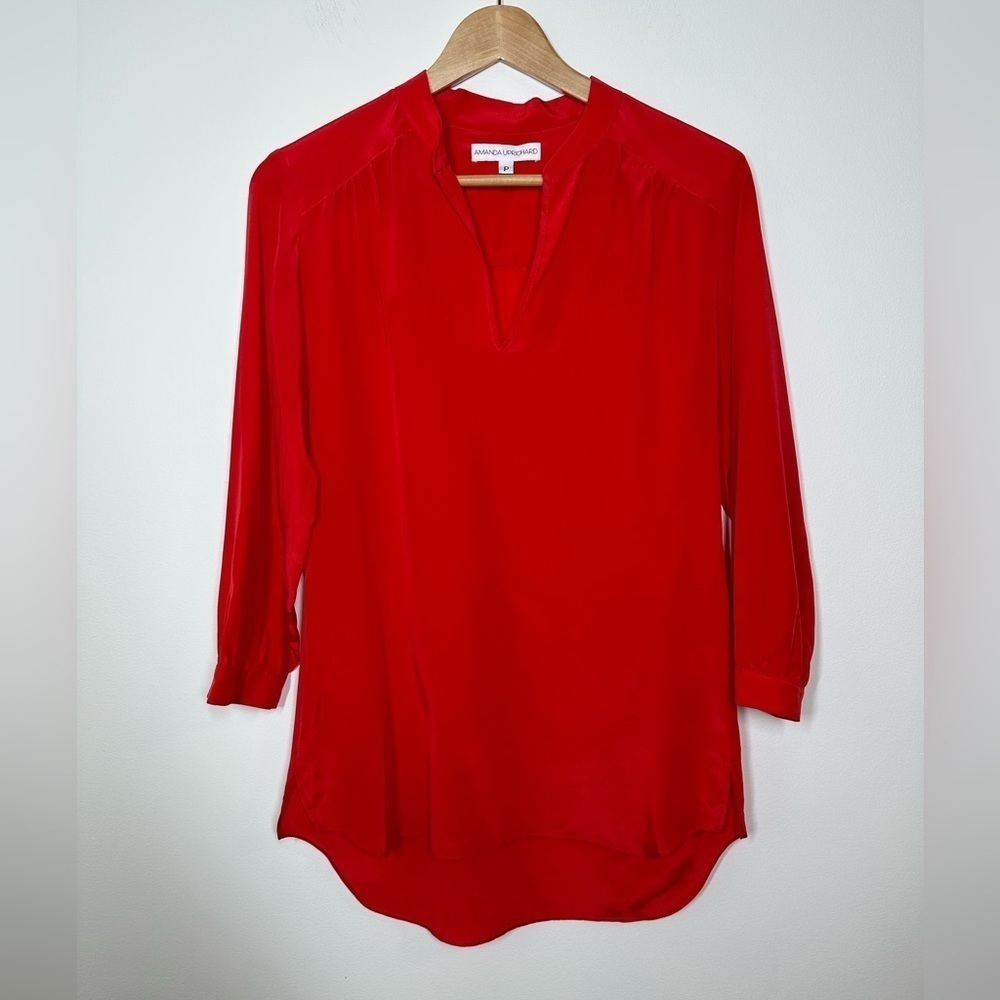 AMANDA Uprichard Red 100% Silk Tunic Blouse XS